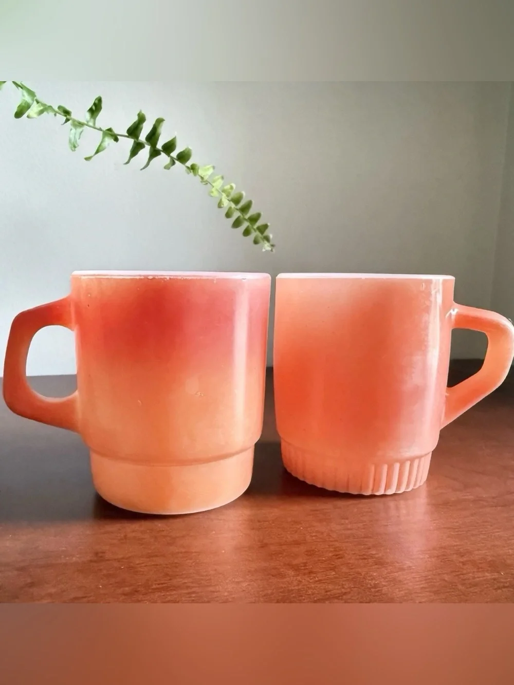 Vintage Anchor Hocking Fire King Orange Ribbed Coffee Mug Mid Century Modern